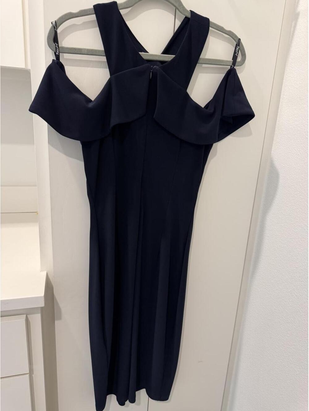 Joseph Ribkoff Navy Cold Shoulder Ruffled Dress - Picture 3 of 3